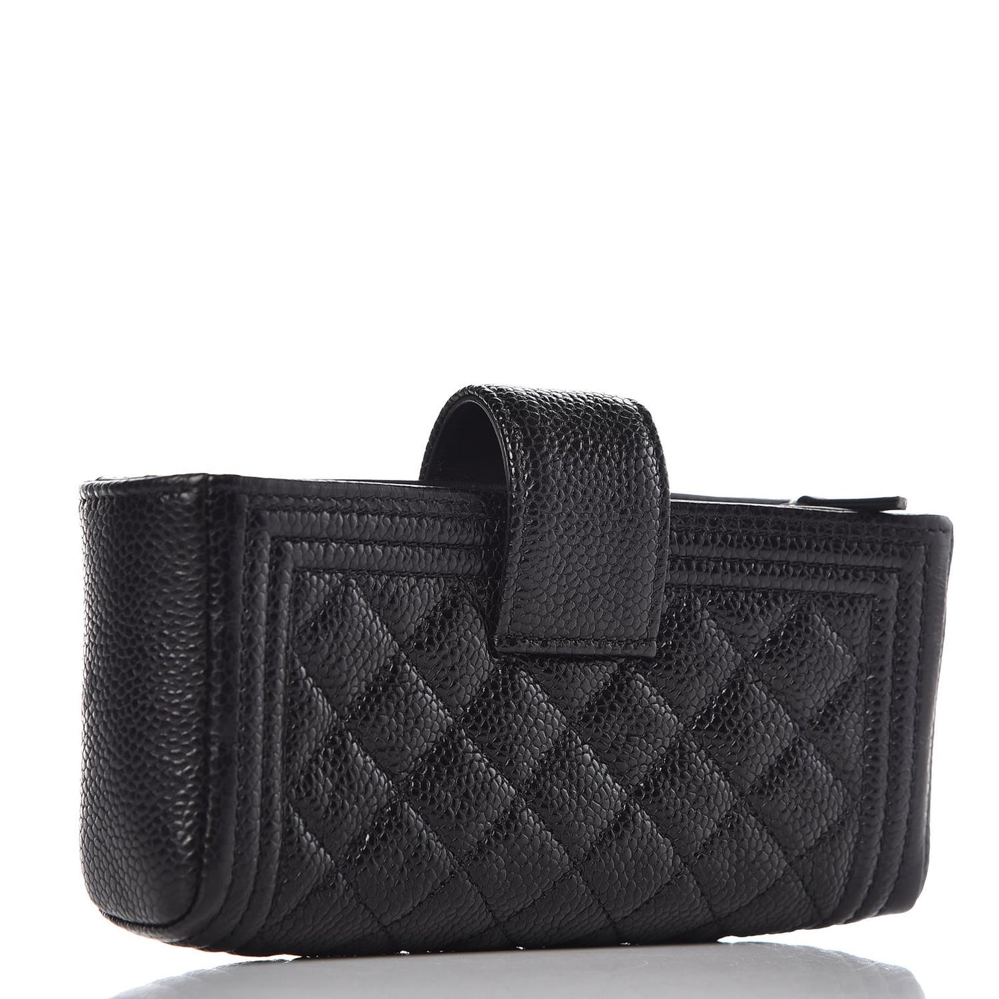 Caviar Quilted Mini Boy Phone Holder Clutch Black
