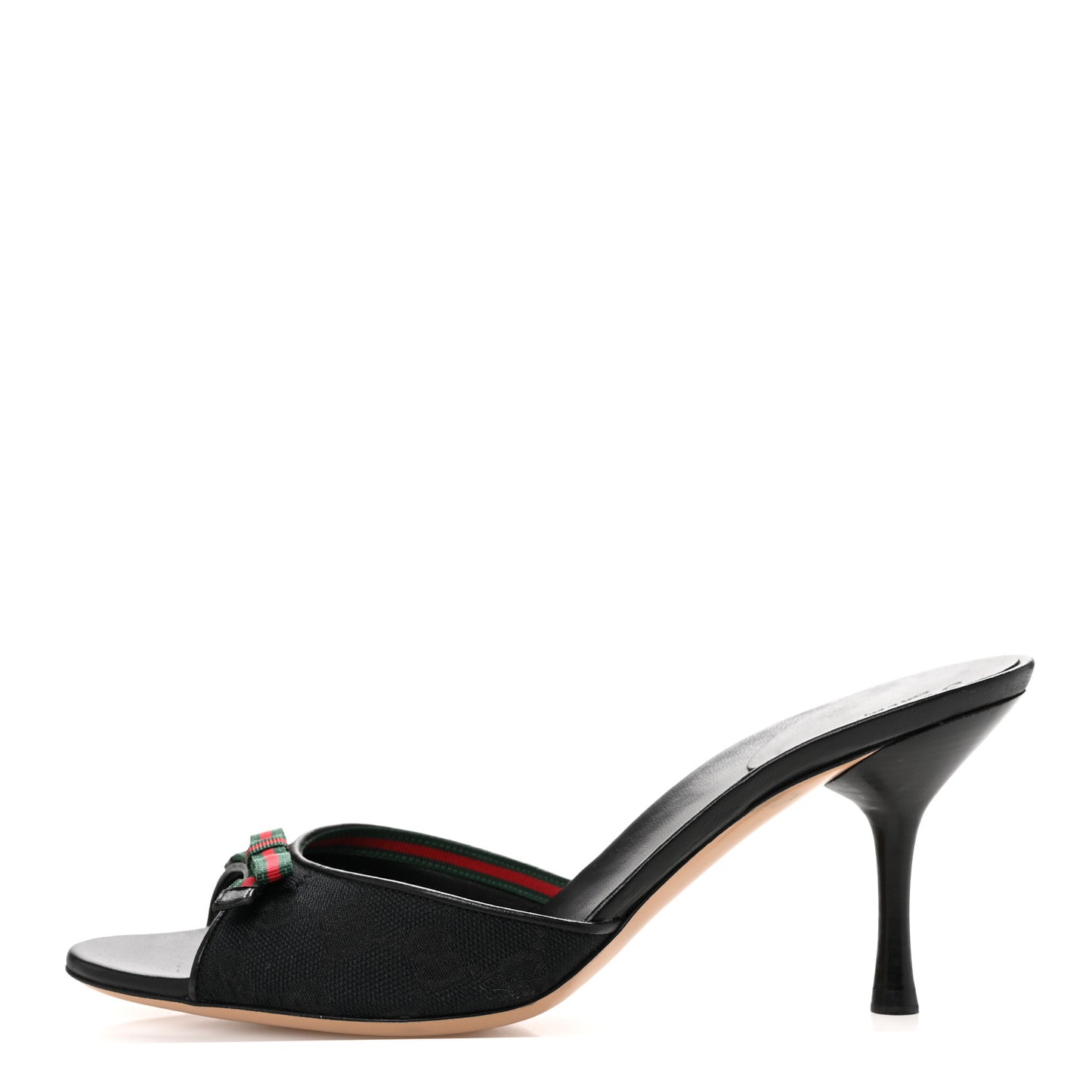 Calfskin Monogram Web Bow Heel Slide Sandals 8.5 Black