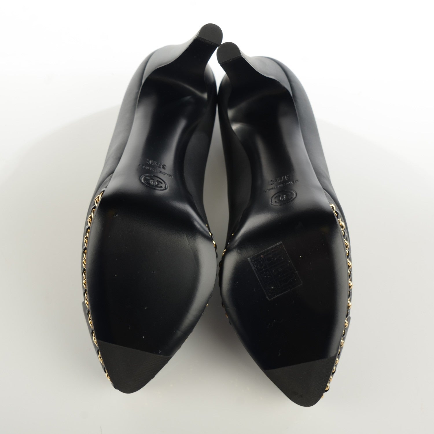 Chanel Calfskin Platform Chain Pumps 37.5 Black 5 of 9