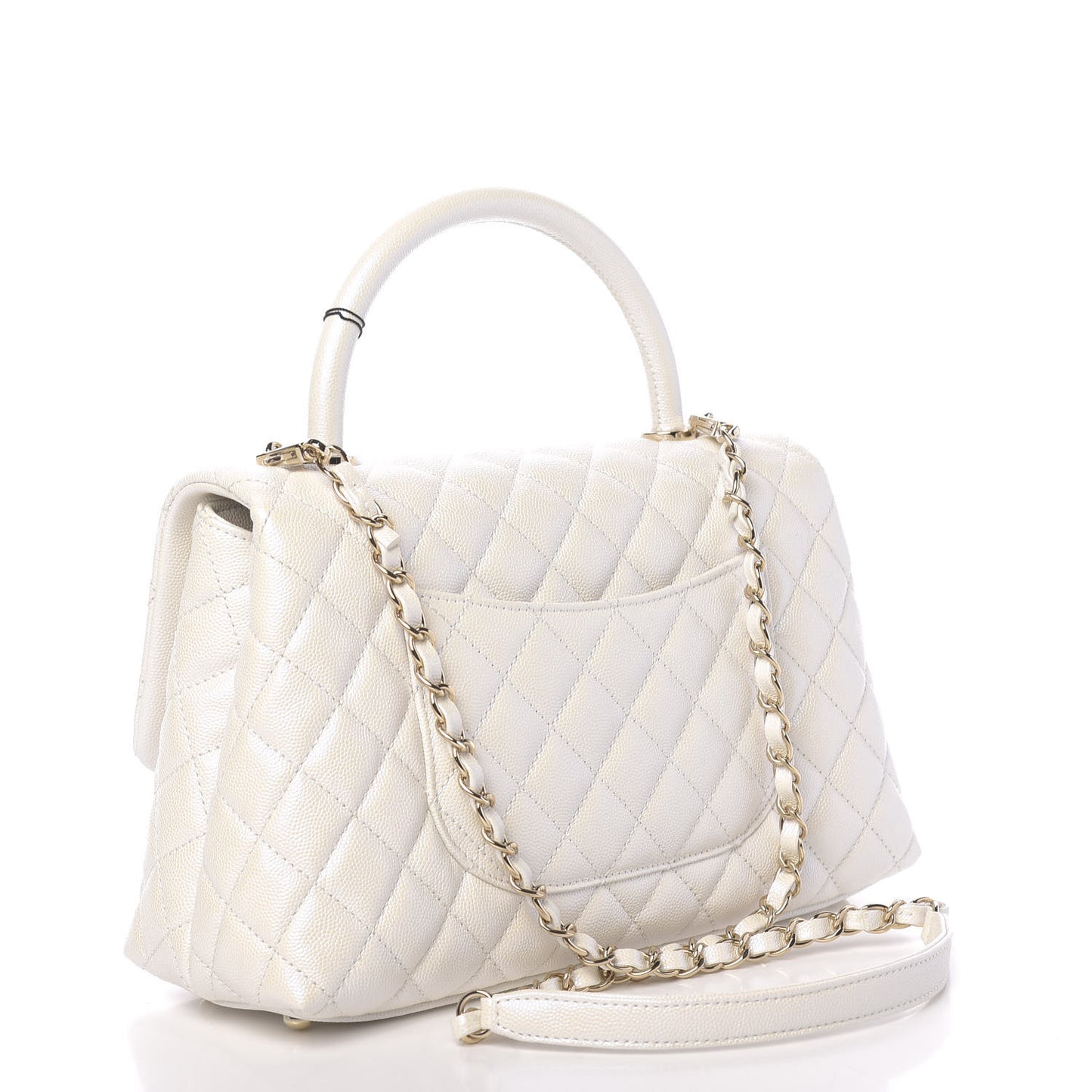 Iridescent Caviar Quilted Small Coco Handle Flap White