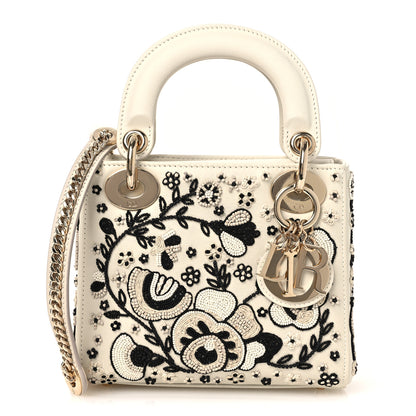 Christian Dior Smooth Calfskin Embroidered Beaded Floral Mini Lady Dior White Multicolor 1 of 11