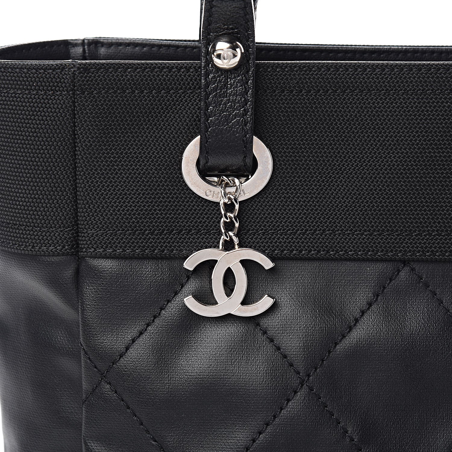 Chanel Coated Canvas Quilted Small Paris Biarritz Tote Black 10 of 10