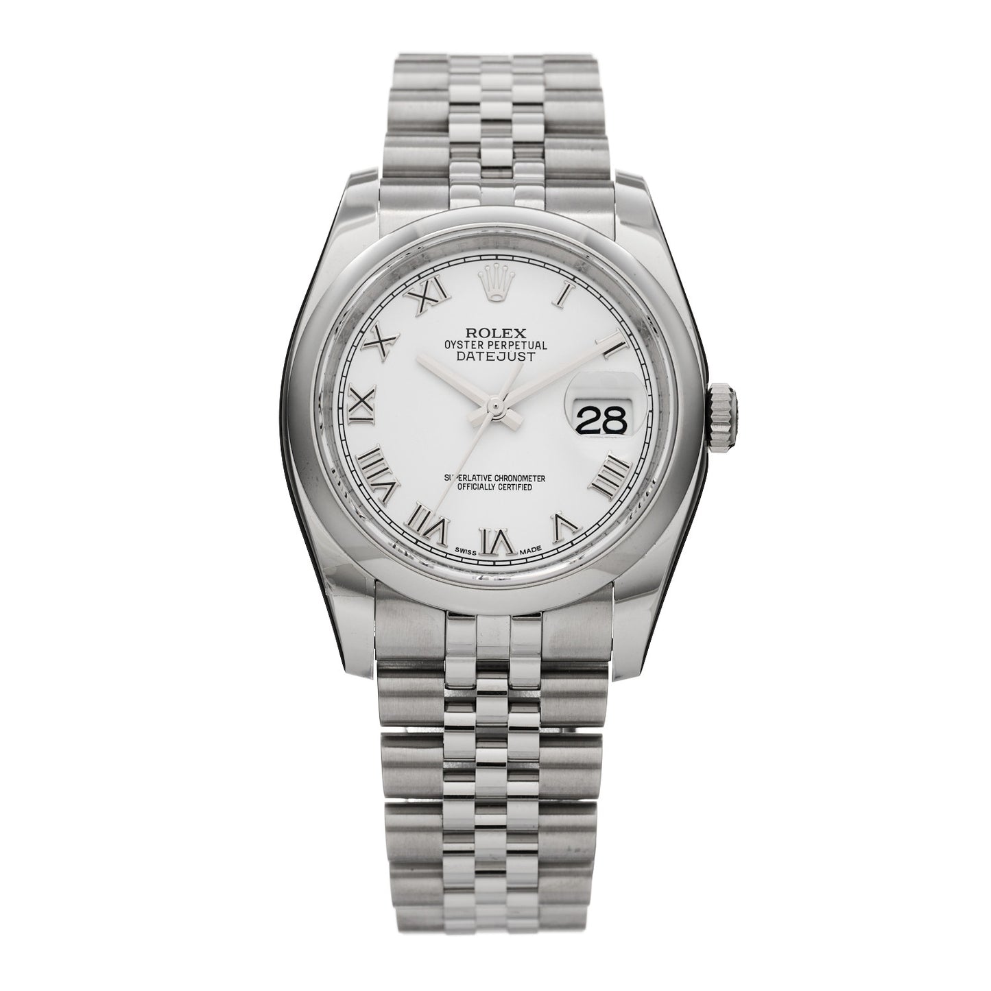 Stainless Steel 36mm Oyster Perpetual Datejust Watch White Roman 116200