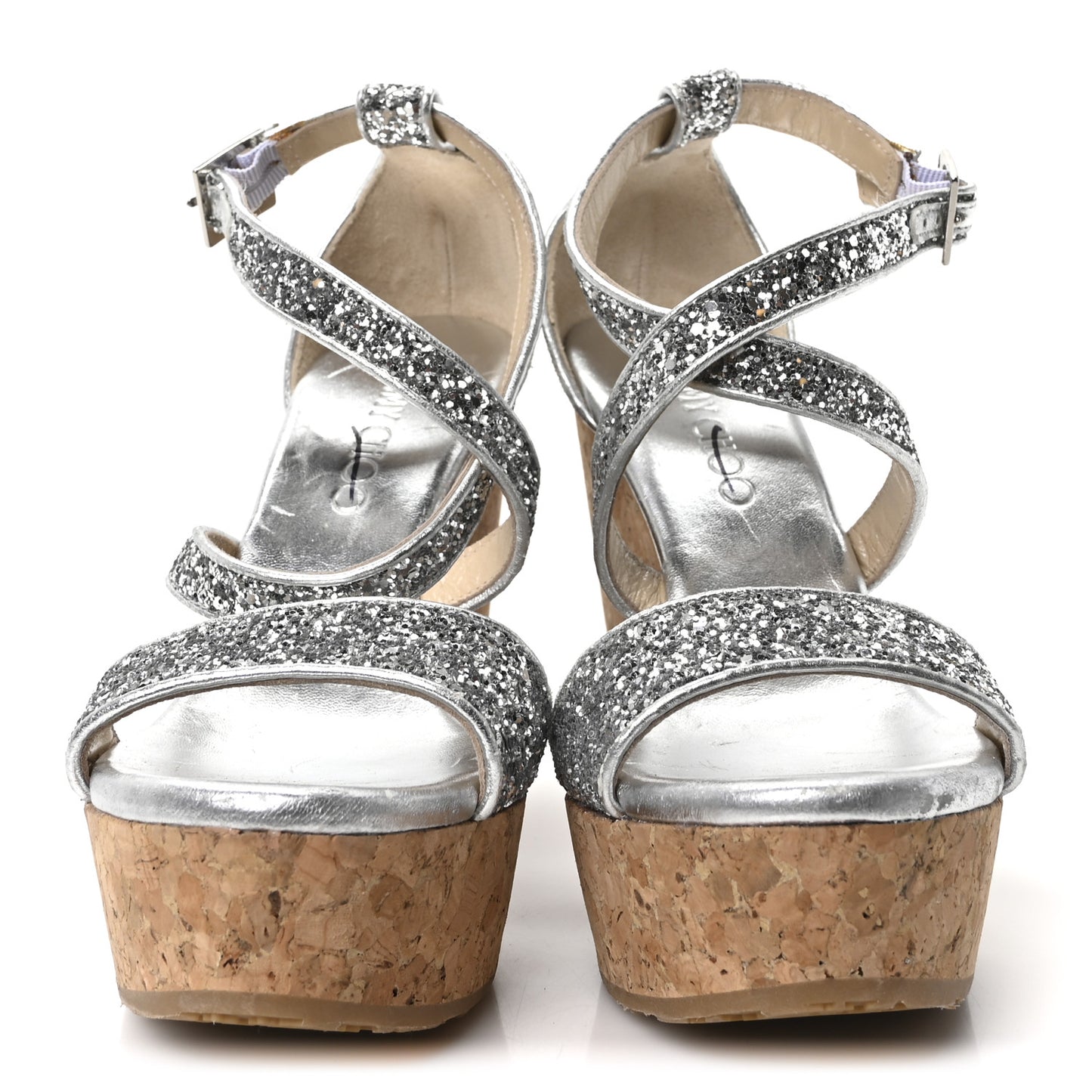 Coarse Glitter Cork Portia 120 Wedge Sandals 36.5 Silver