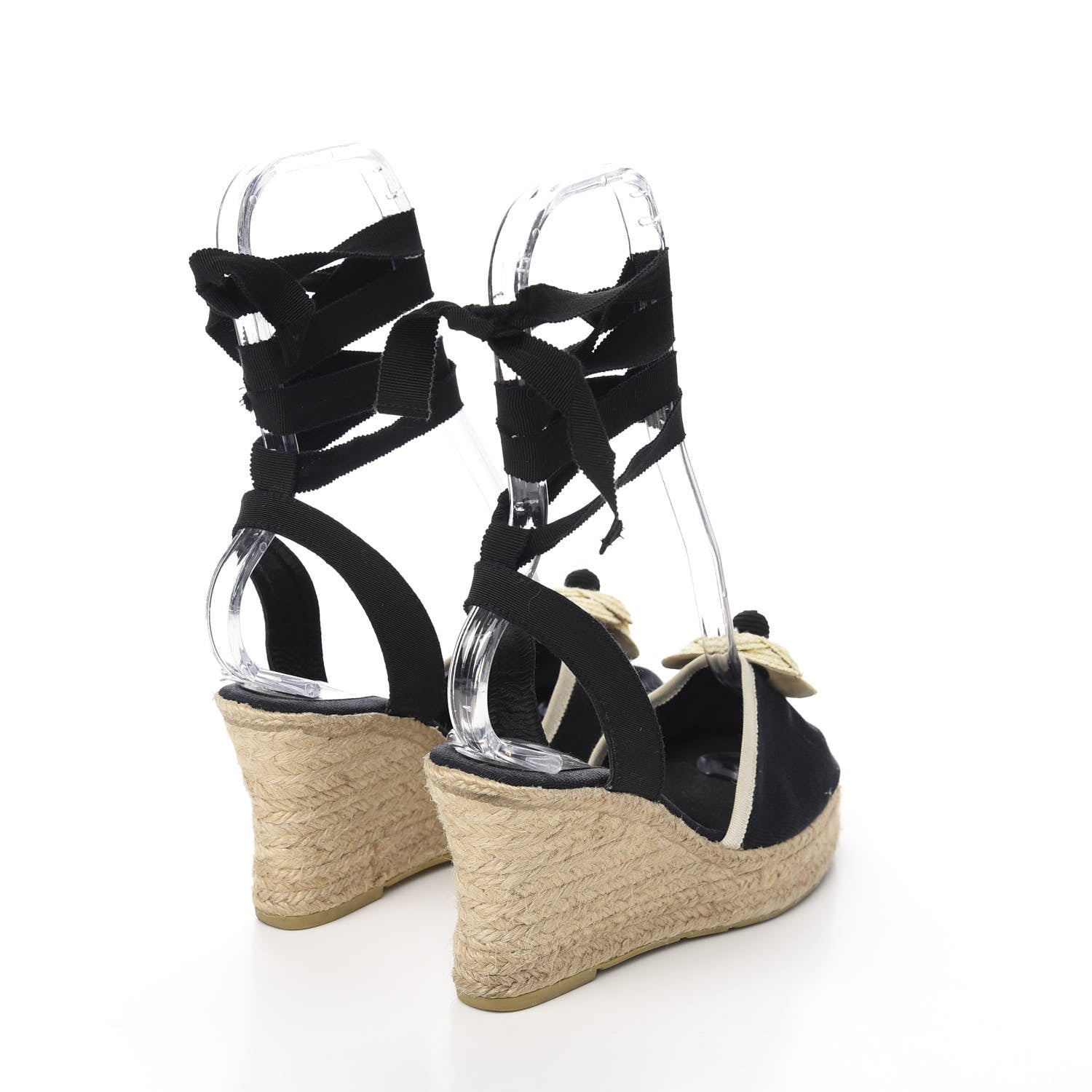 Chanel Grosgrain Camellia Espadrille Wedges 37 Black 4 of 7
