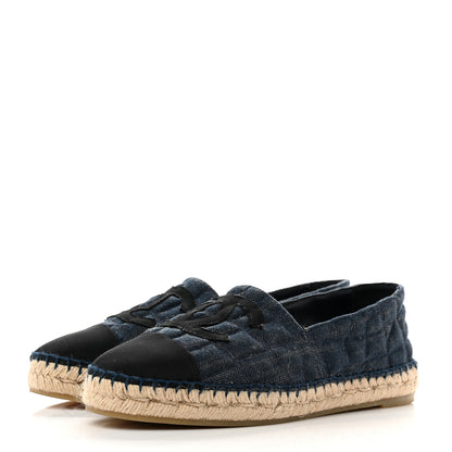 Chanel Denim Toile Embossed CC Espadrilles 39 Blue Black 3 of 8