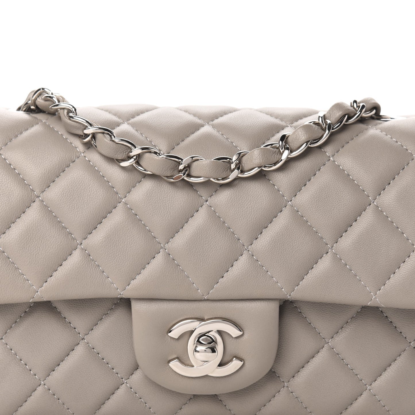 Lambskin Quilted Mini Rectangular Flap Grey