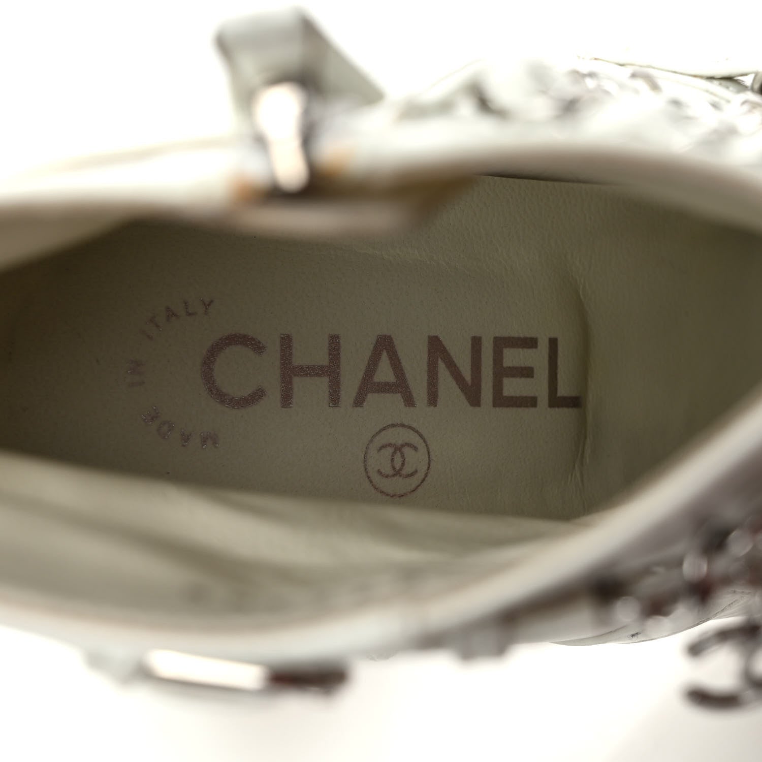 Chanel Crackled Calfskin Chain CC Short Boots 38 Ivory 7 of 10