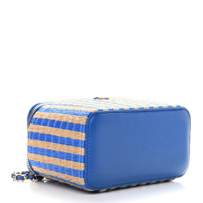 Chanel Raffia Jute Striped Small Vanity Case With Chain Blue Beige 4 of 10