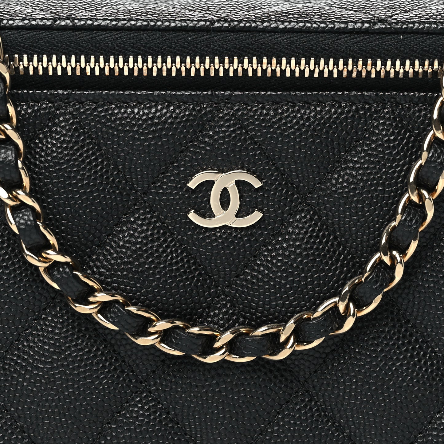 Caviar Quilted Small Vanity Case With Chain Black
