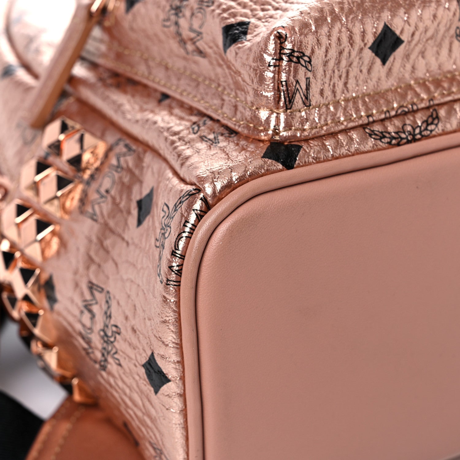 MCM Metallic Visetos Mini Side Stud Stark Backpack Champagne Gold 7 of 22