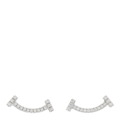 Tiffany 18K White Gold Diamond T Smile Earrings 1 of 5