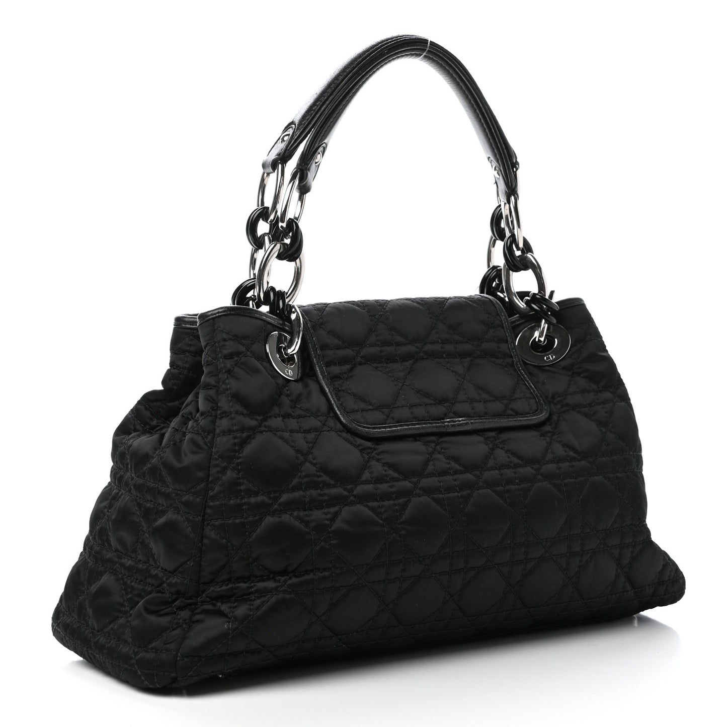 Satin Cannage Charming Lock Flap Shoulder Bag Black