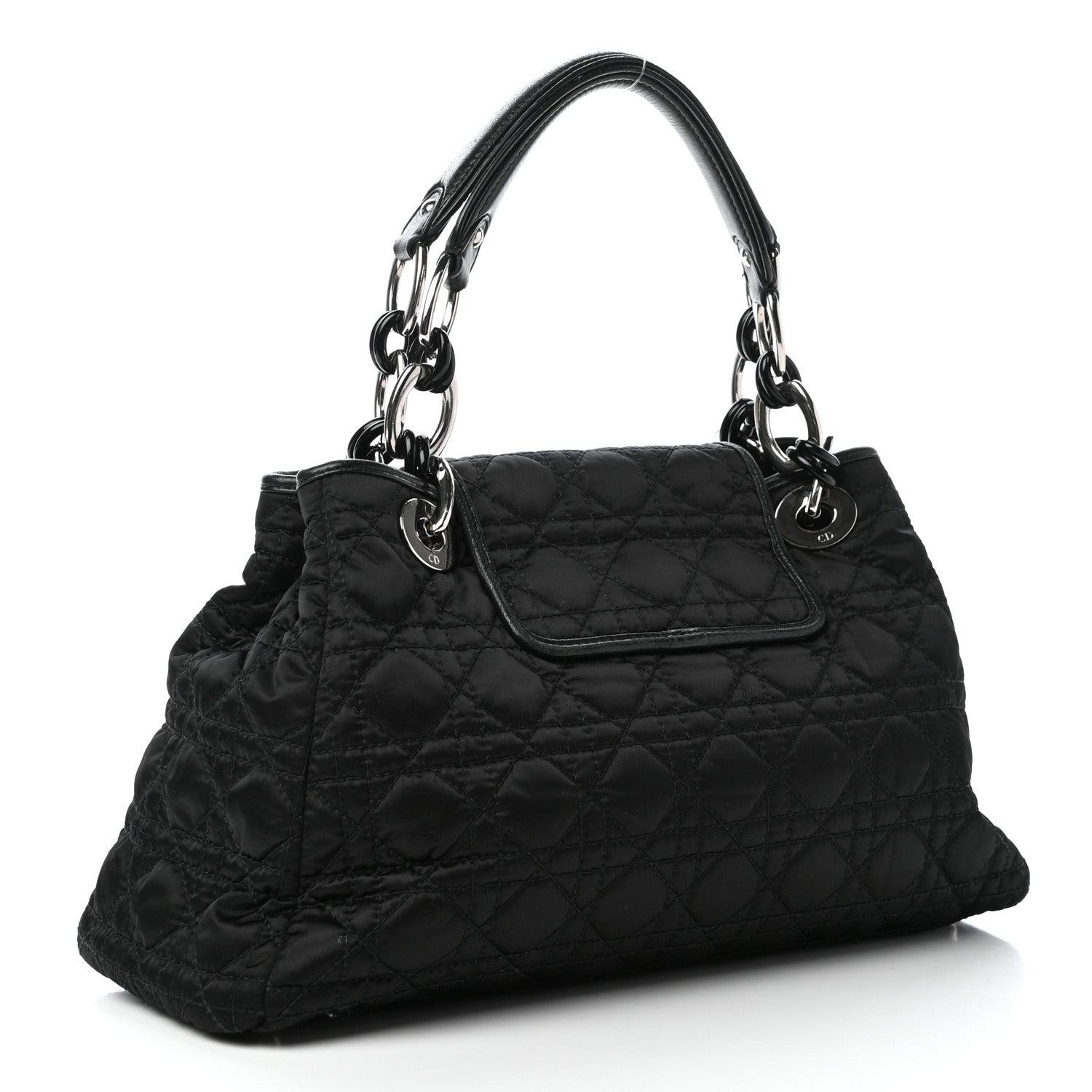 Christian Dior Satin Cannage Charming Lock Flap Shoulder Bag Black 3 of 10