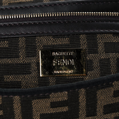 Fendi Fabric Jacquard FF 1974 Medium Baguette Tobacco Moro Black 7 of 13