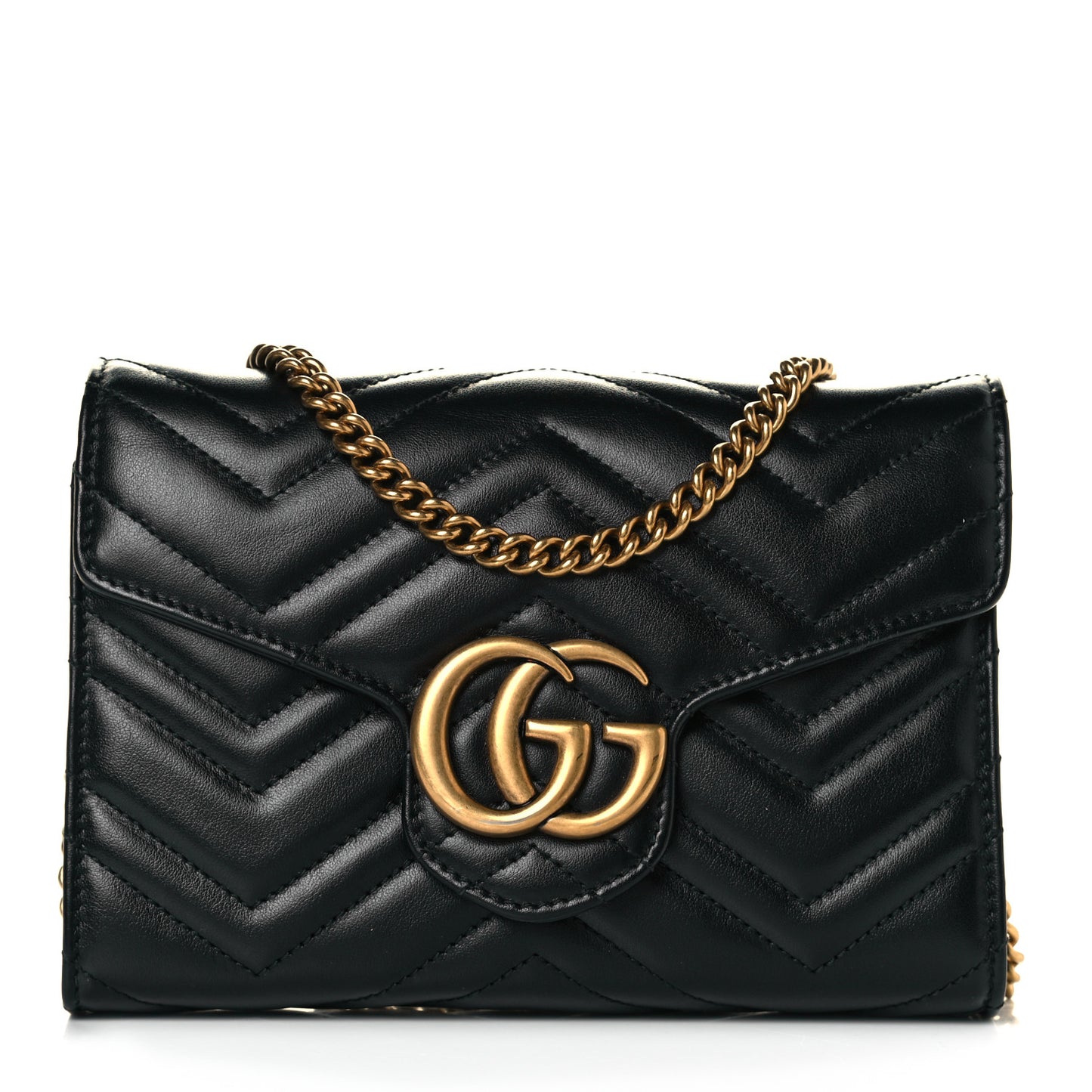 Calfskin Matelasse GG Marmont Chain Wallet Black