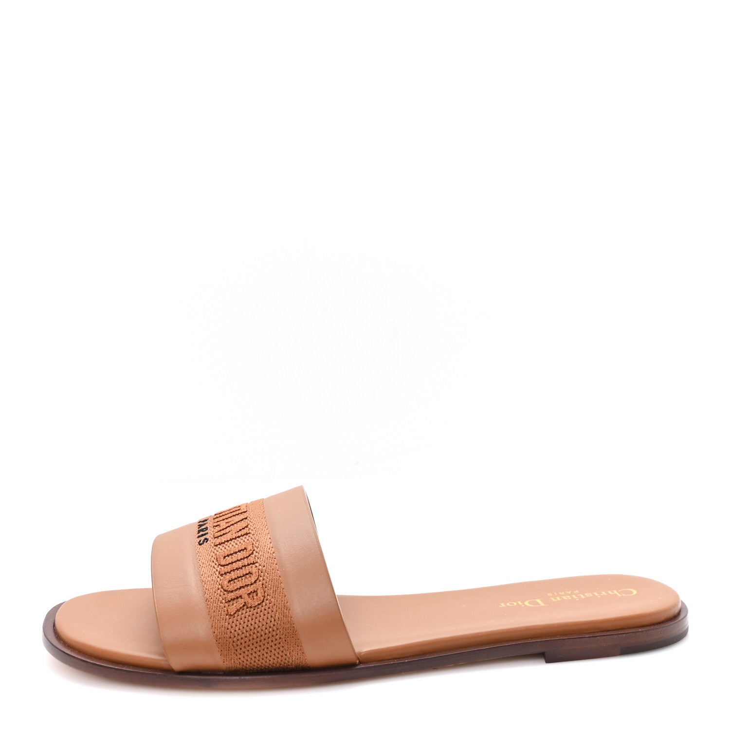 Christian Dior Calfskin Canvas Embroidered Dway Flat Slide Sandals 40 Camel 1 of 10