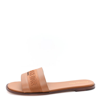 Christian Dior Calfskin Canvas Embroidered Dway Flat Slide Sandals 40 Camel 1 of 10