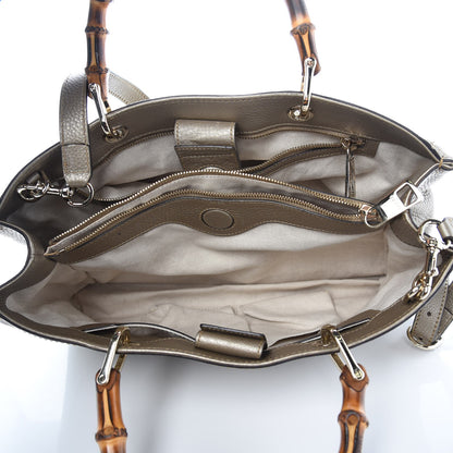 Gucci Metallic Pebbled Calfskin Medium Bamboo Shopper Tote Golden Beige 5 of 7