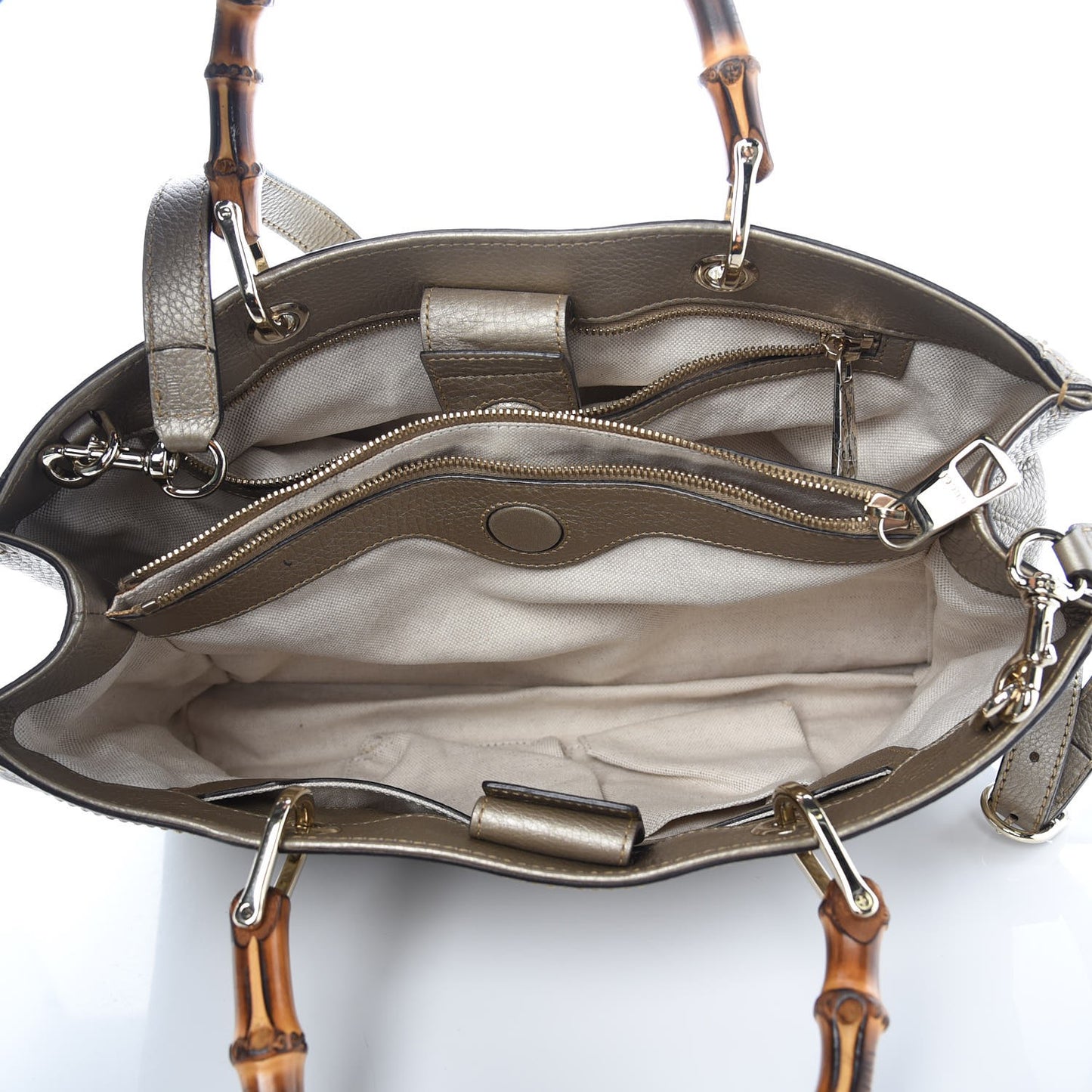 Metallic Pebbled Calfskin Medium Bamboo Shopper Tote Golden Beige