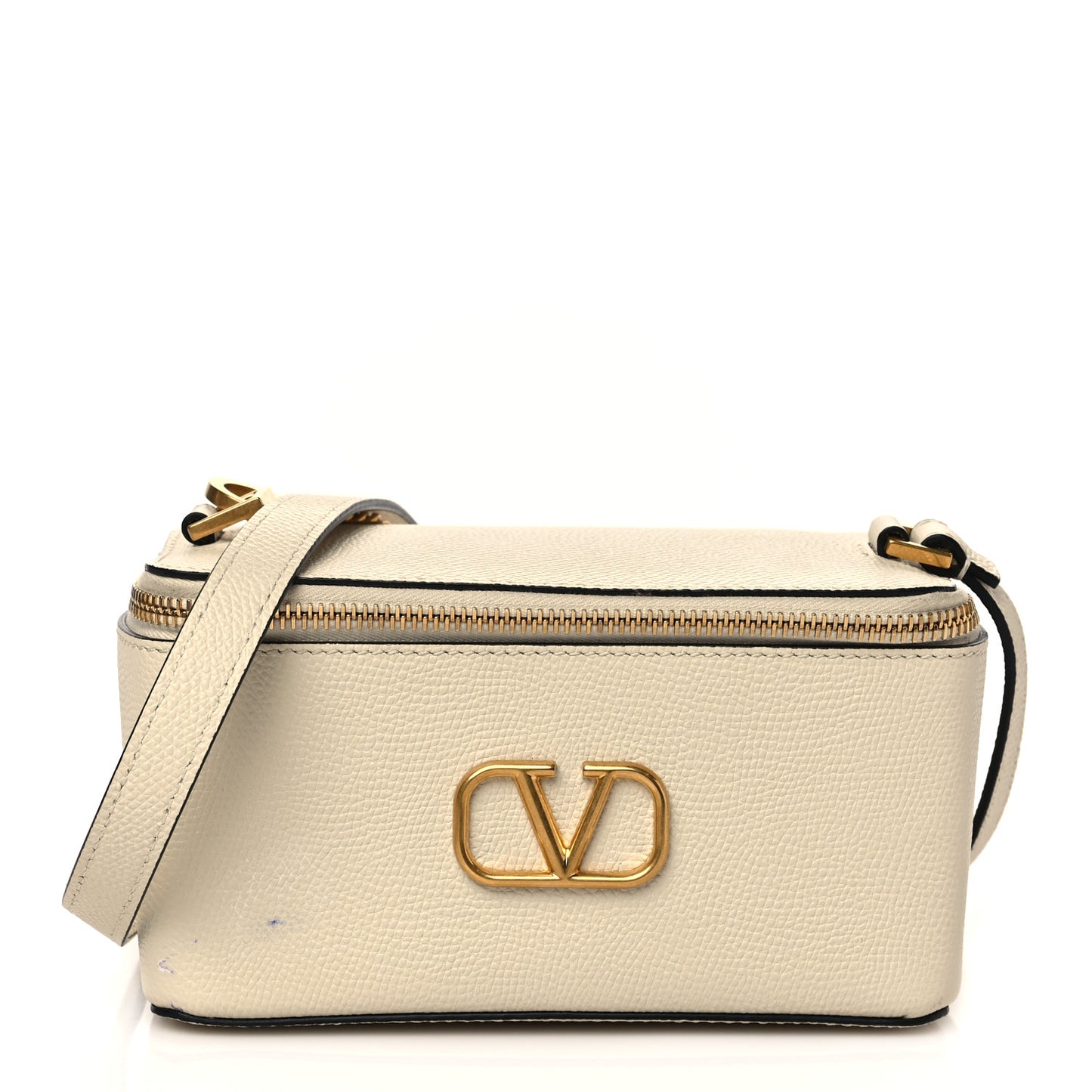 Grainy Calfskin Vlogo Vanity Case White