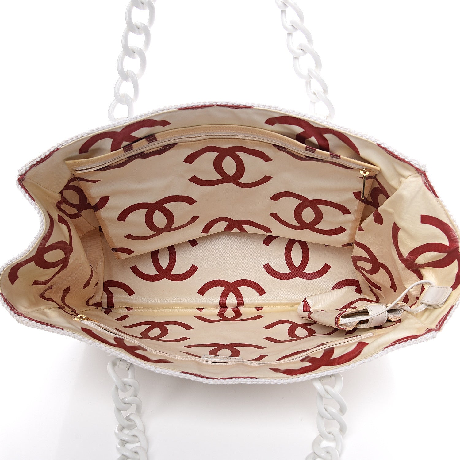Chanel Woven Canvas Bekko Chain Tote White 4 of 11