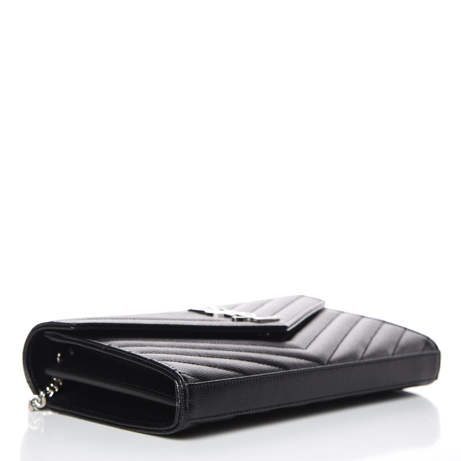 Saint Laurent Grain De Poudre Matelasse Chevron Monogram Chain Wallet Black 4 of 7