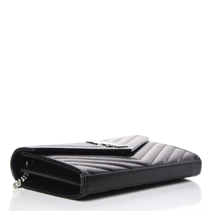Saint Laurent Grain De Poudre Matelasse Chevron Monogram Chain Wallet Black 4 of 7