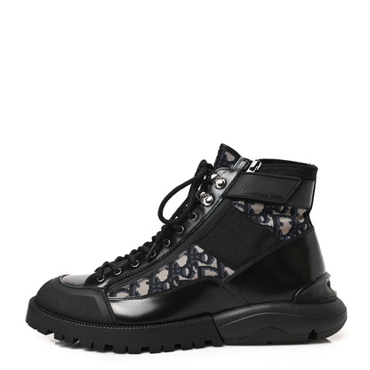 Christian Dior Oblique Polished Calfskin Mens Combat Ankle Boots 41 Beige Black 1 of 8