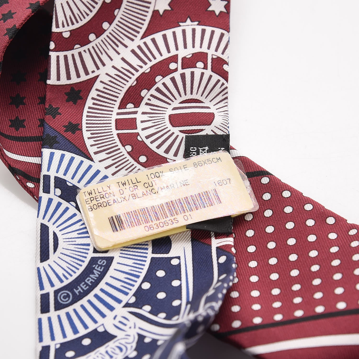 Hermes Silk Eperon d'Or Cut Twilly Bordeaux Blanc Marine 3 of 5