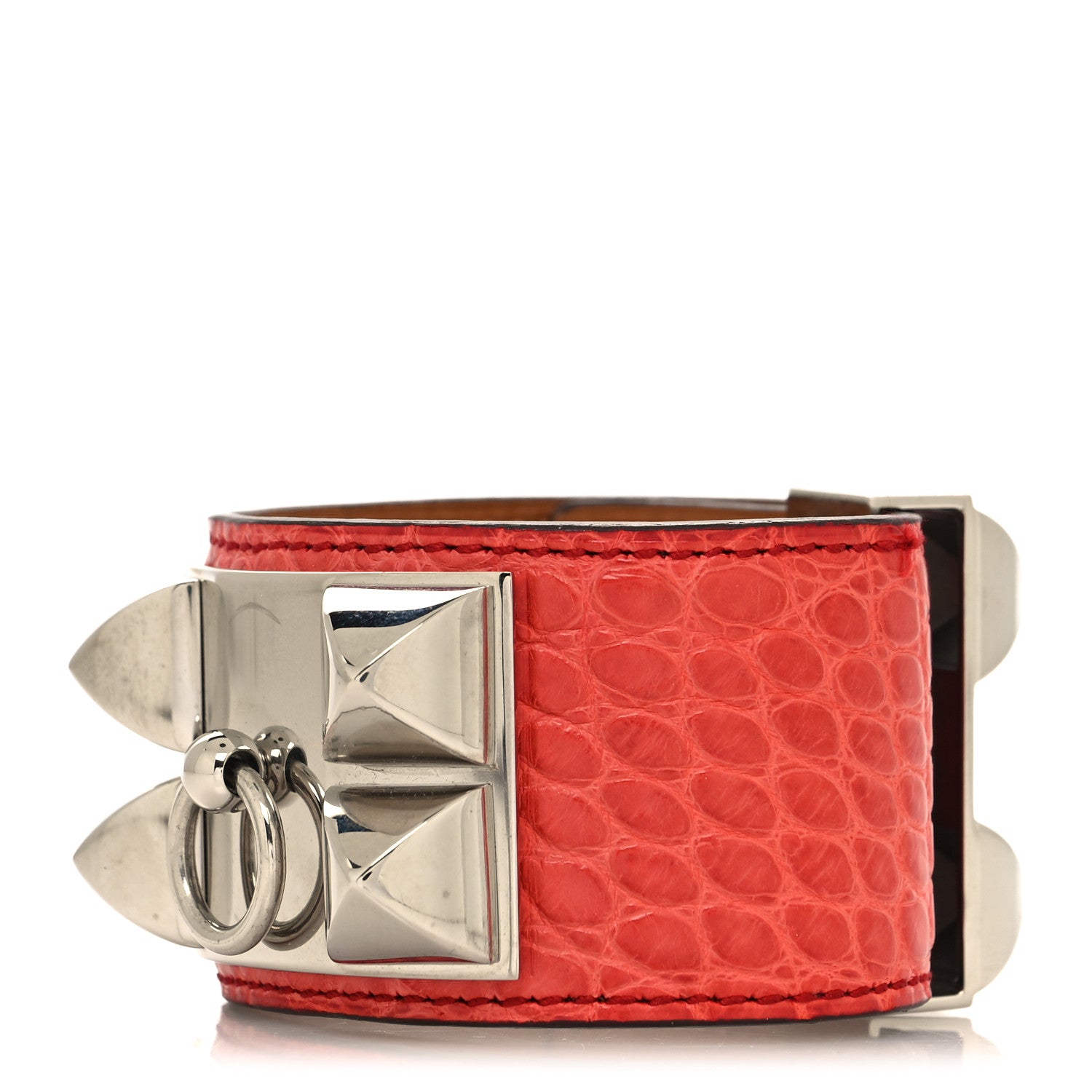 Hermes Shiny Alligator Collier De Chien CDC Bracelet S Geranium 1 of 6