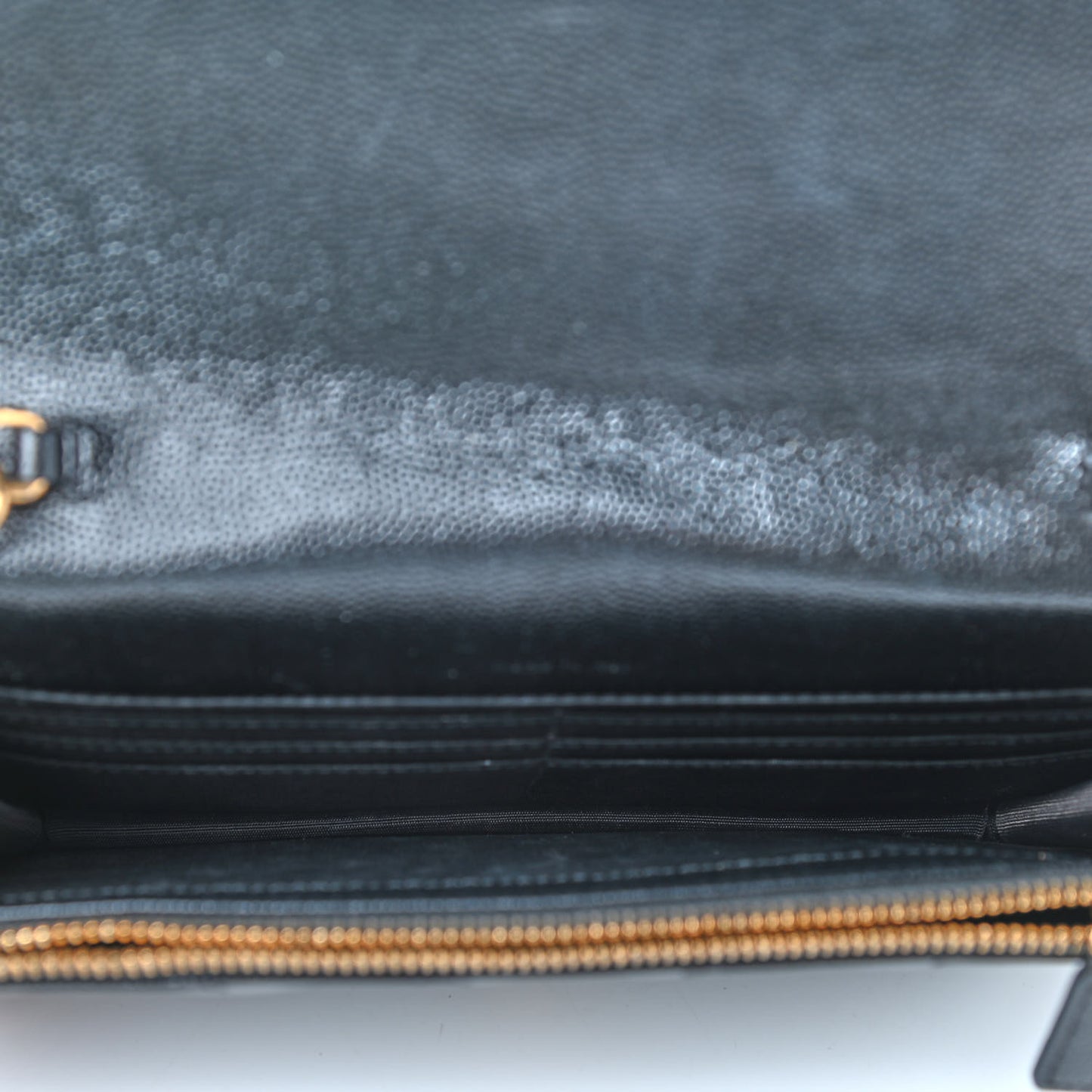 Grain De Poudre Matelasse Chevron Monogram Envelope Chain Wallet Black