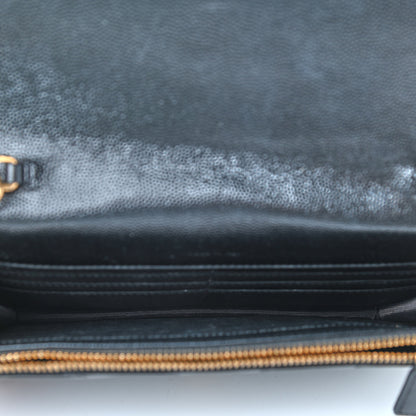 Saint Laurent Grain De Poudre Matelasse Chevron Monogram Envelope Chain Wallet Black 5 of 9