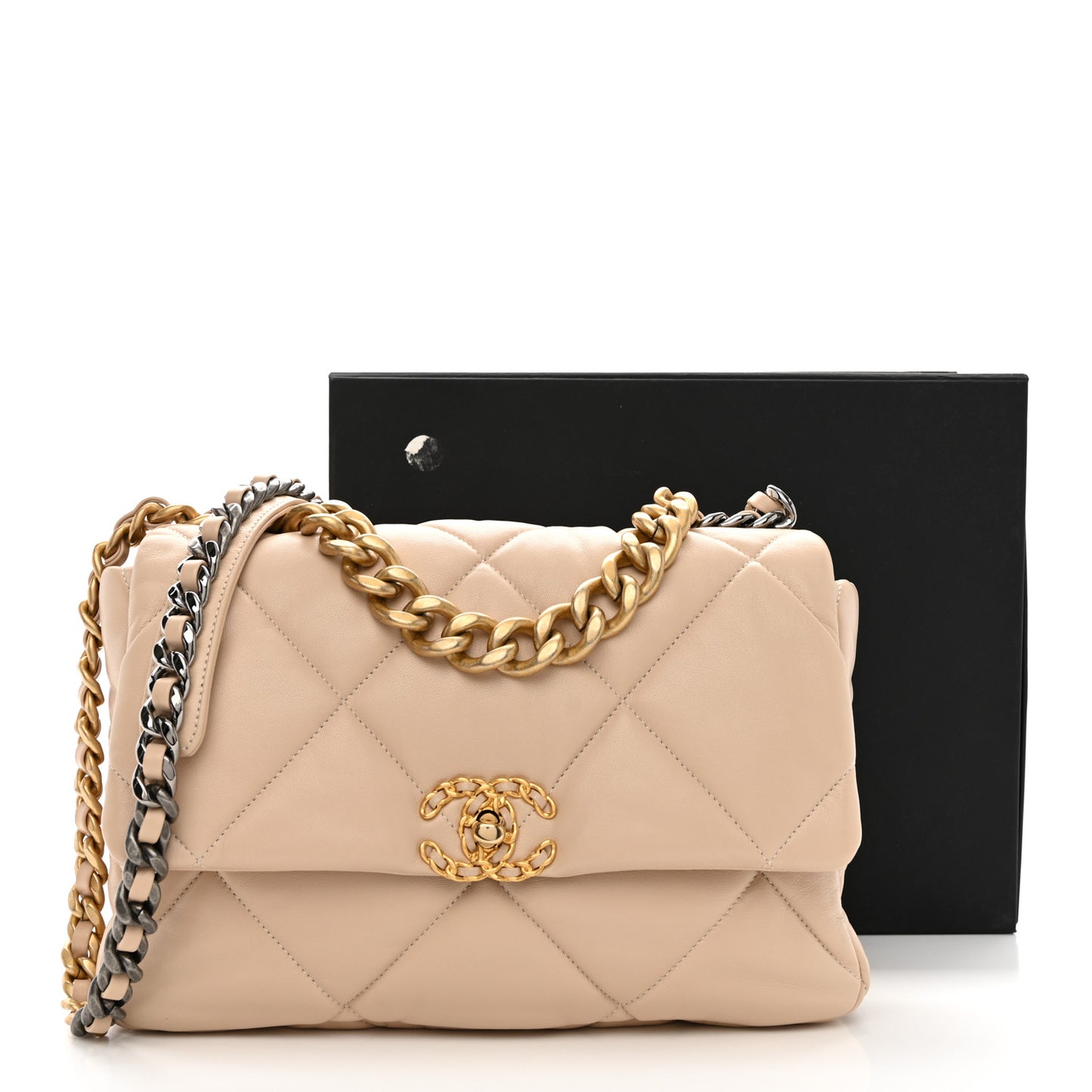Lambskin Quilted Large Chanel 19 Flap Beige