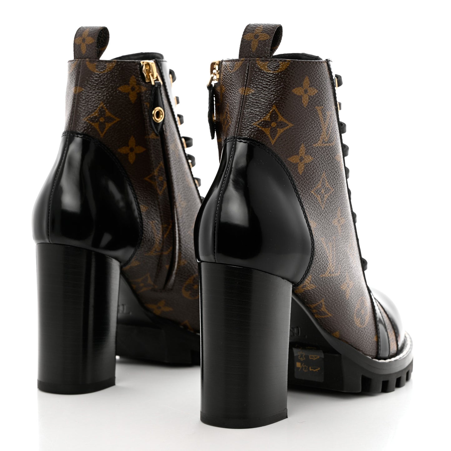 Patent Calfskin Monogram Star Trail Ankle Boots 38 Black