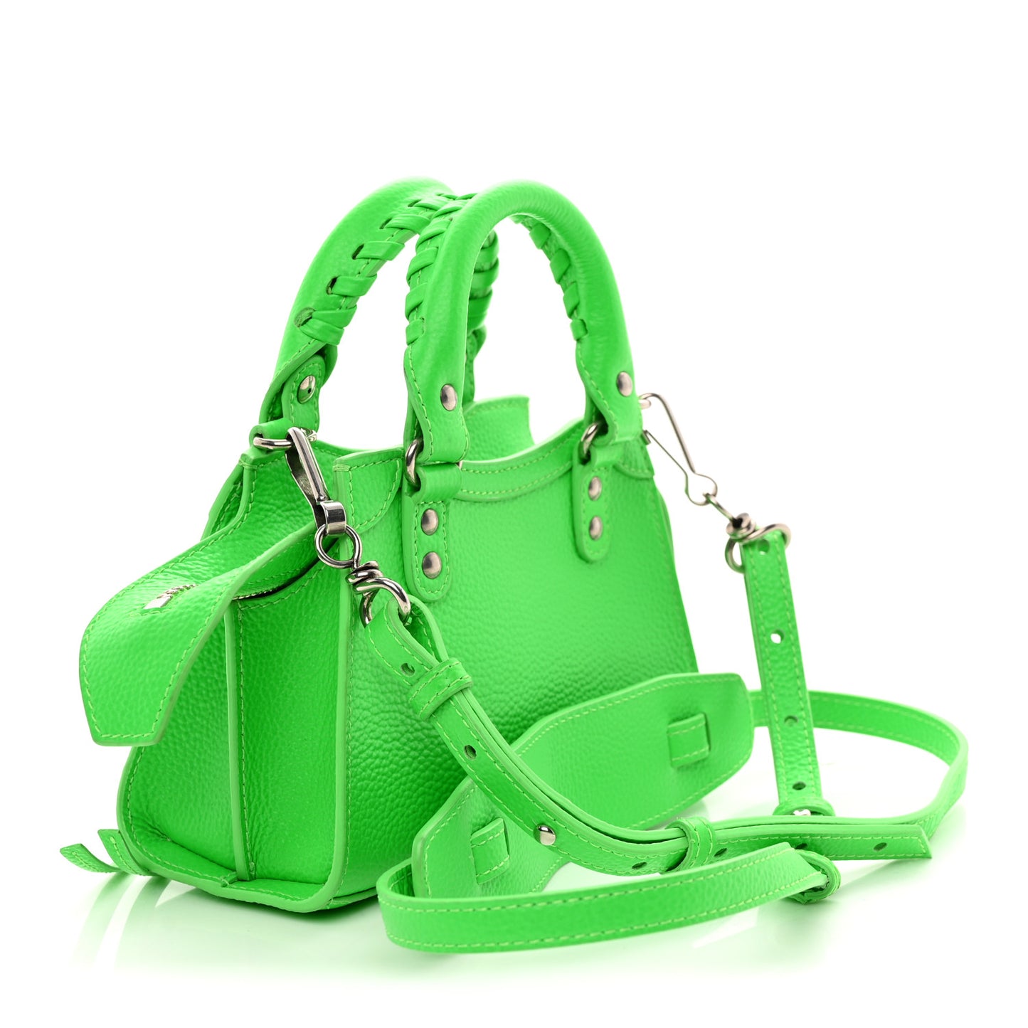 Grained Calfskin Neo Classic Silver Hardware Nano City Crossbody Fluo Green