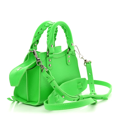 Balenciaga Grained Calfskin Neo Classic Silver Hardware Nano City Crossbody Fluo Green 3 of 11