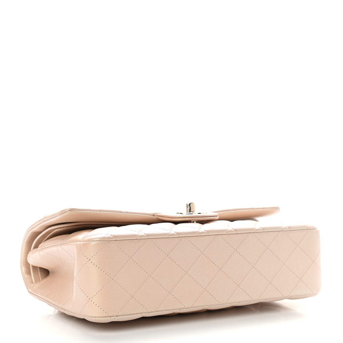Iridescent Calfskin Quilted Medium Double Flap Beige