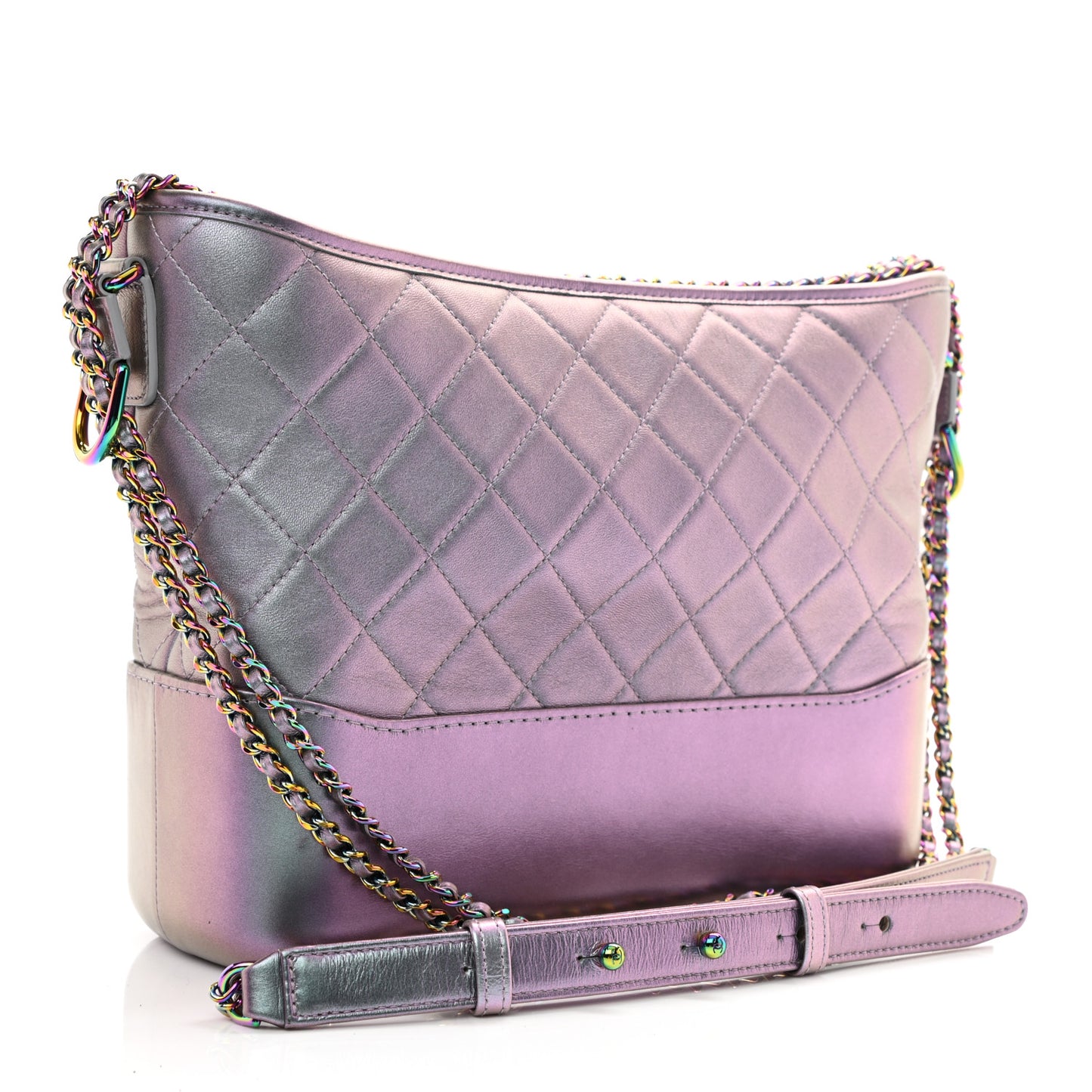 Iridescent Lambskin Calfskin Quilted Medium Gabrielle Hobo Light Purple