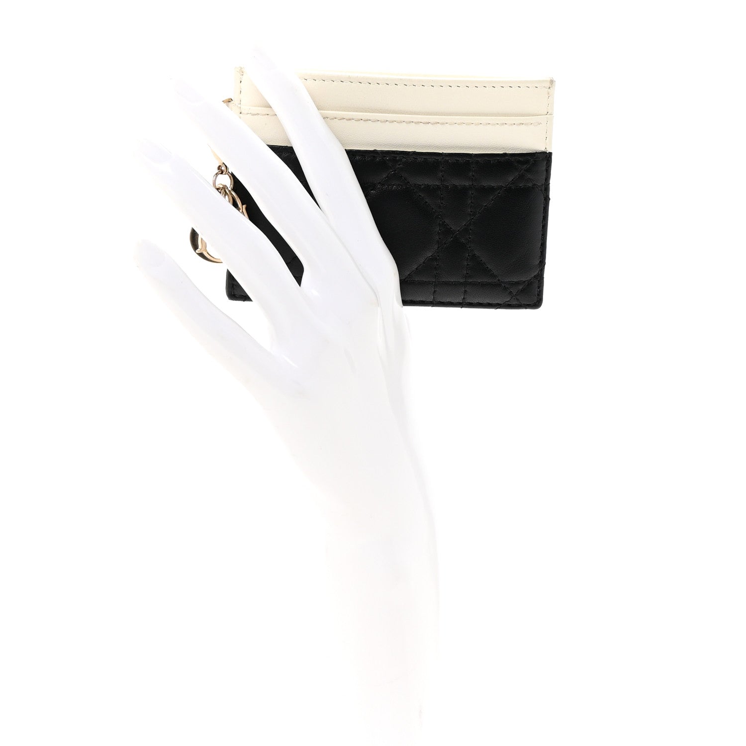 Christian Dior Lambskin Cannage Lady Dior Card Holder Black White 2 of 7