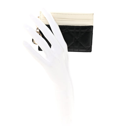 Christian Dior Lambskin Cannage Lady Dior Card Holder Black White 2 of 7