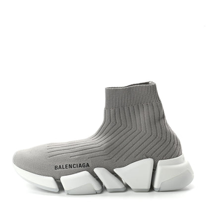 Balenciaga Ribbed Knit Womens Speed 2.0 Transparent Sole Sneakers 37 Baltic Grey White 1 of 8