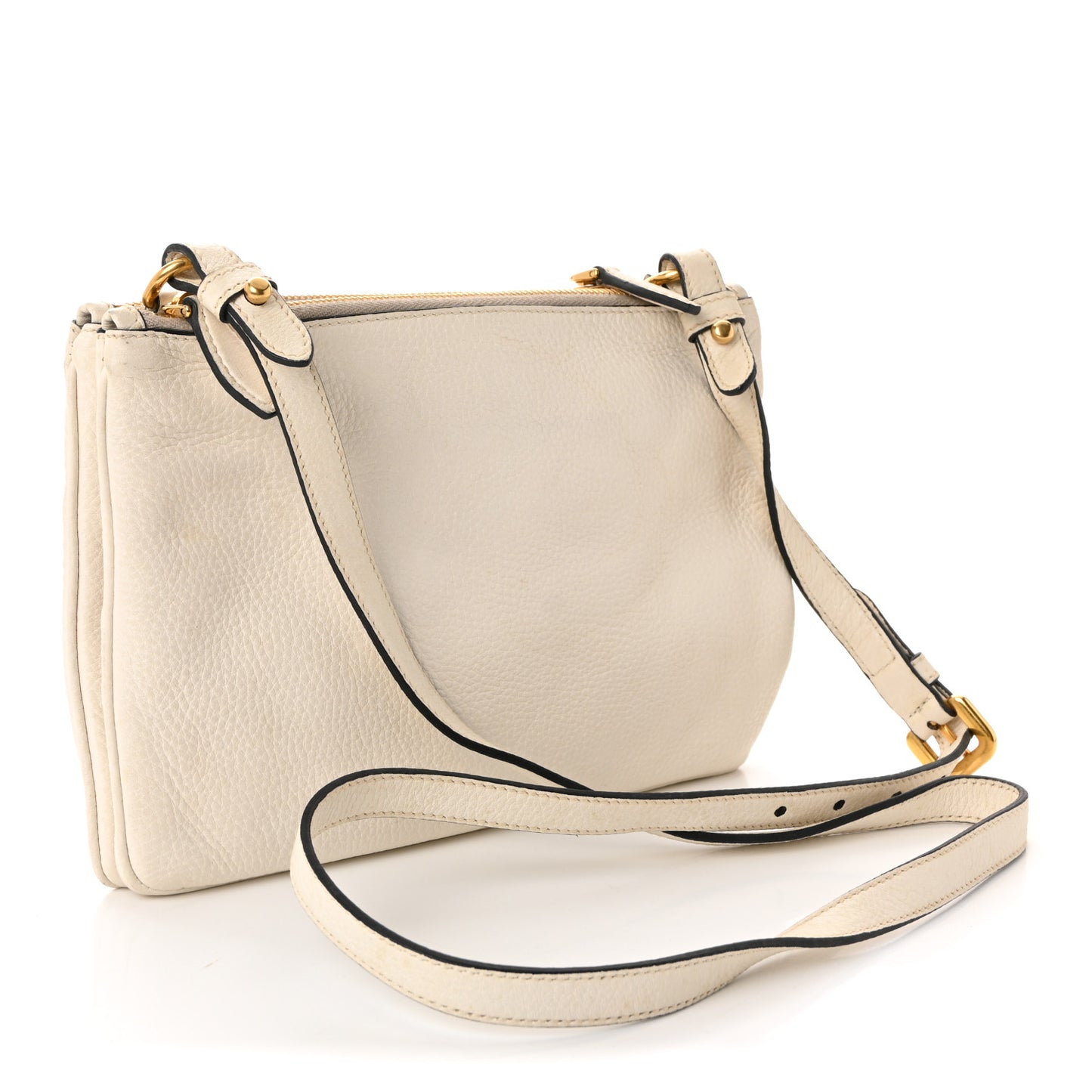 Vitello Phenix Double Zip Crossbody Bag White