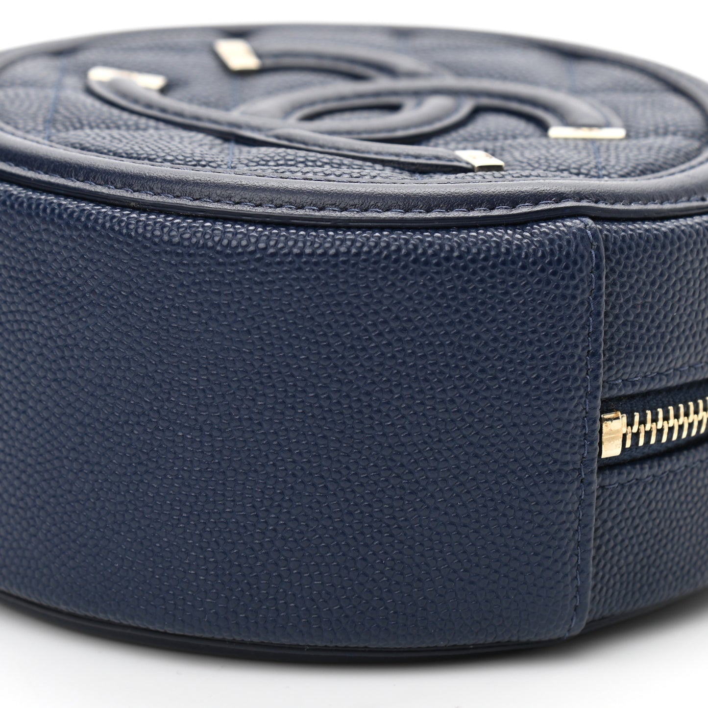 Caviar Quilted Round Filigree Crossbody Navy