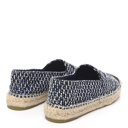 Chanel Tweed Grosgrain CC Espadrilles 37 Black Navy White 4 of 10