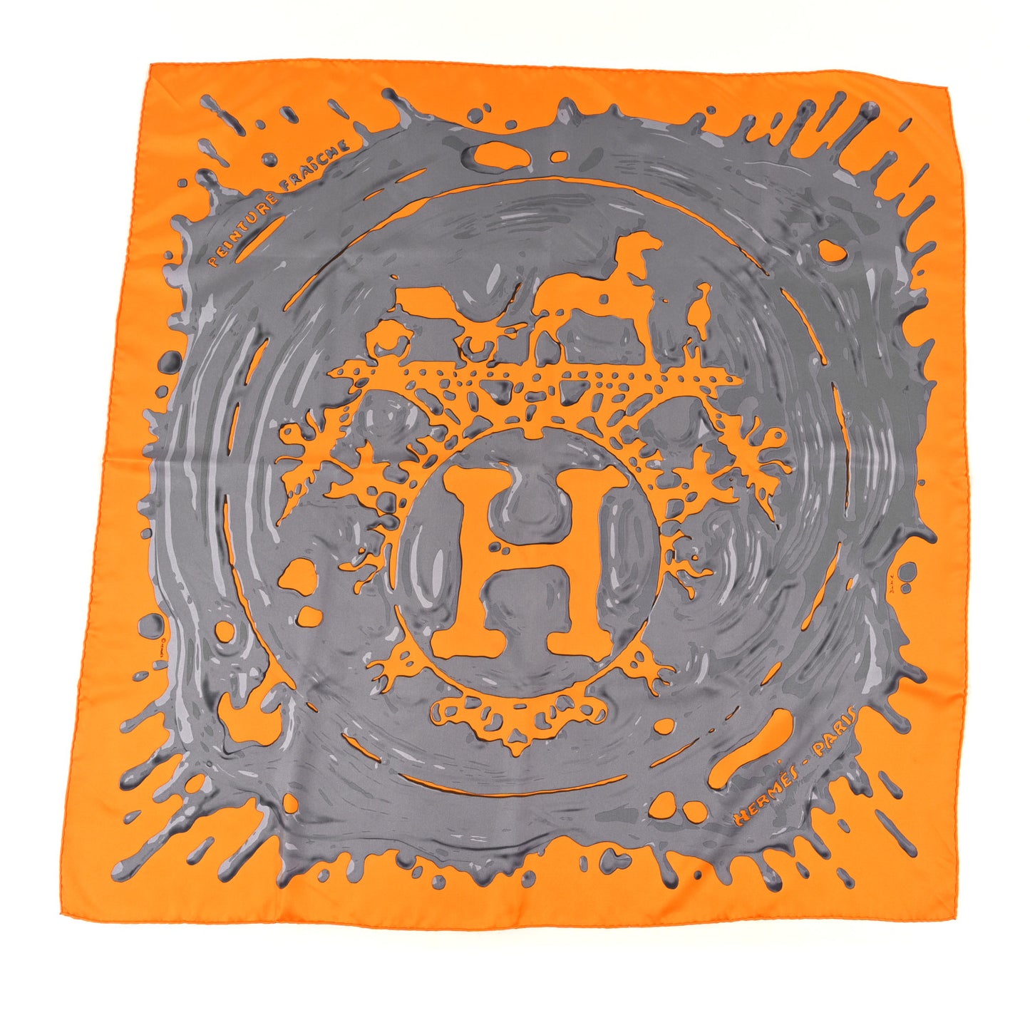 Silk Peinture Fraiche Scarf 90 Orange Gris
