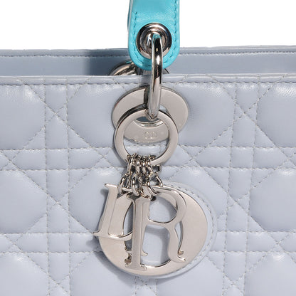 Christian Dior Lambskin Cannage Large Lady Dior Grey Turquoise 7 of 8