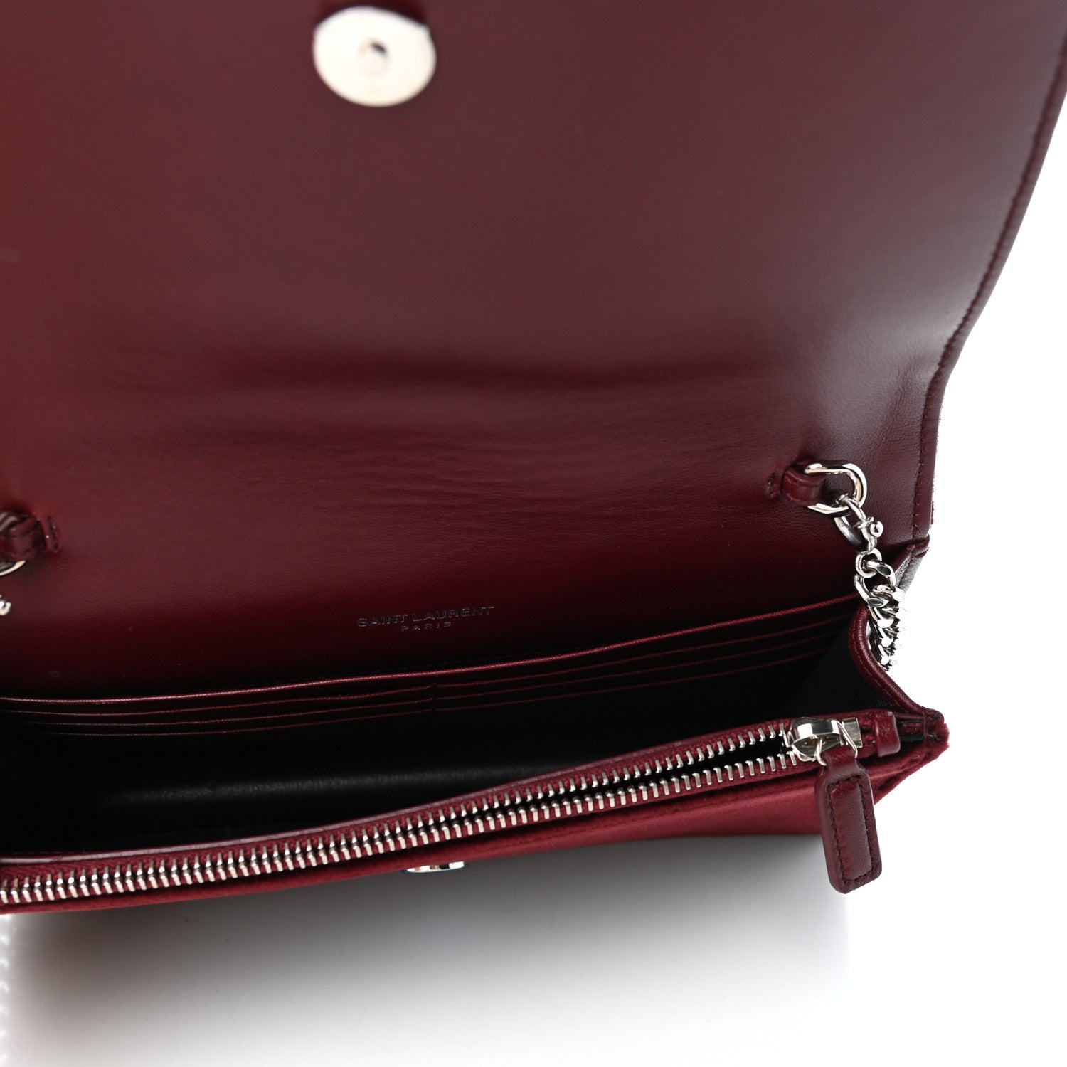 Saint Laurent Velvet Crystal Monogram Kate Tassel Shoulder Bag Burgundy 5 of 9
