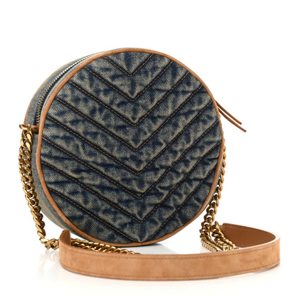 Saint Laurent Denim Quilted Monogram Round Crossbody Bag Rodeo Blue 3 of 10