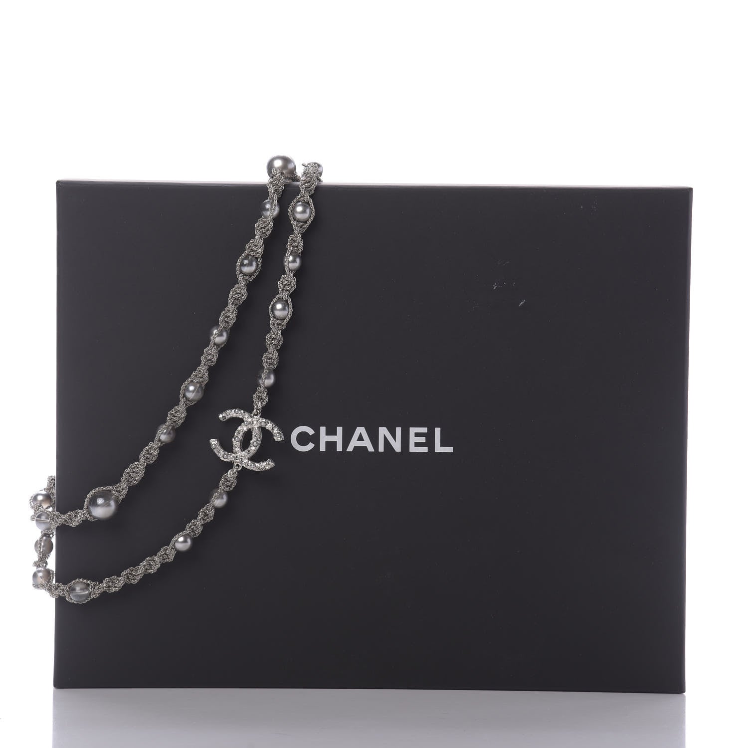 Chanel Pearl Bead CC Long Necklace Silver Grey 7 of 7